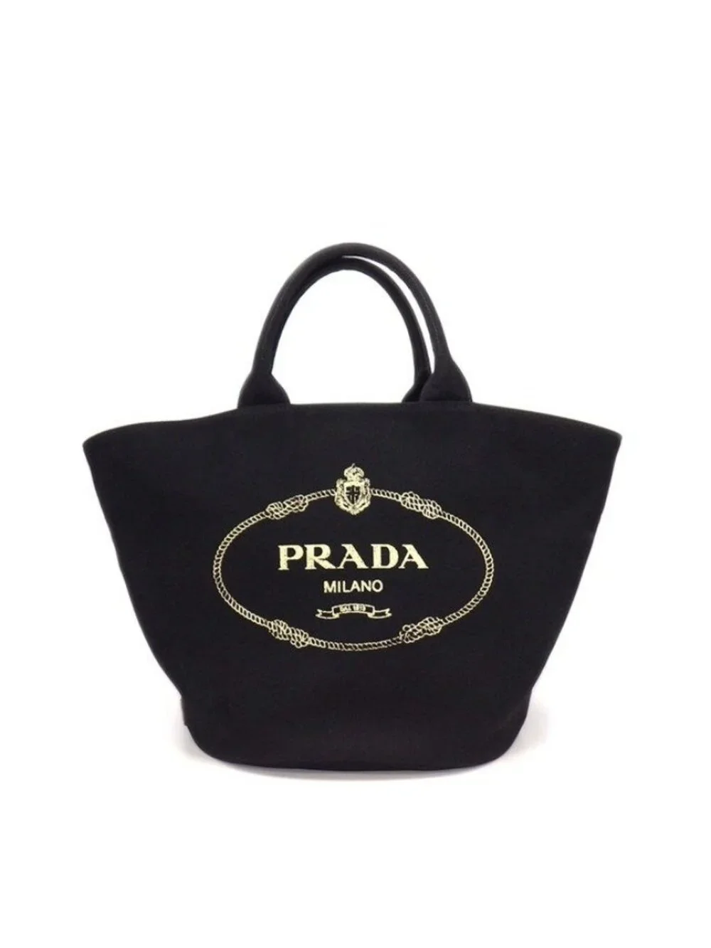 Prada Tote Canapa Bucket Bag Black Canvas Leather Silver